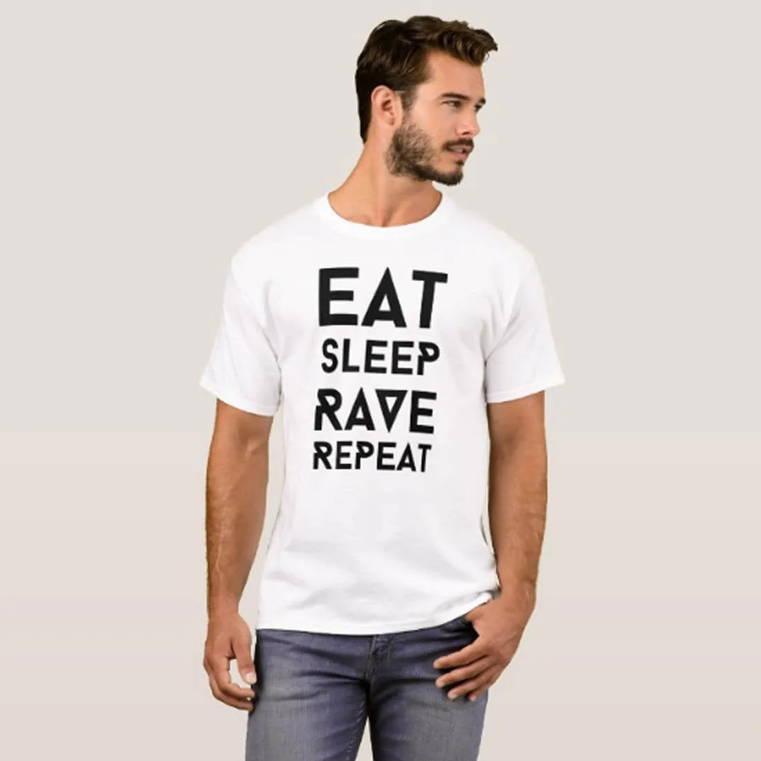 Nutcase Designer Round Neck Men's T-Shirt Wrinkle-Free Poly Cotton Tees - Eat Sleep Rave Repeat