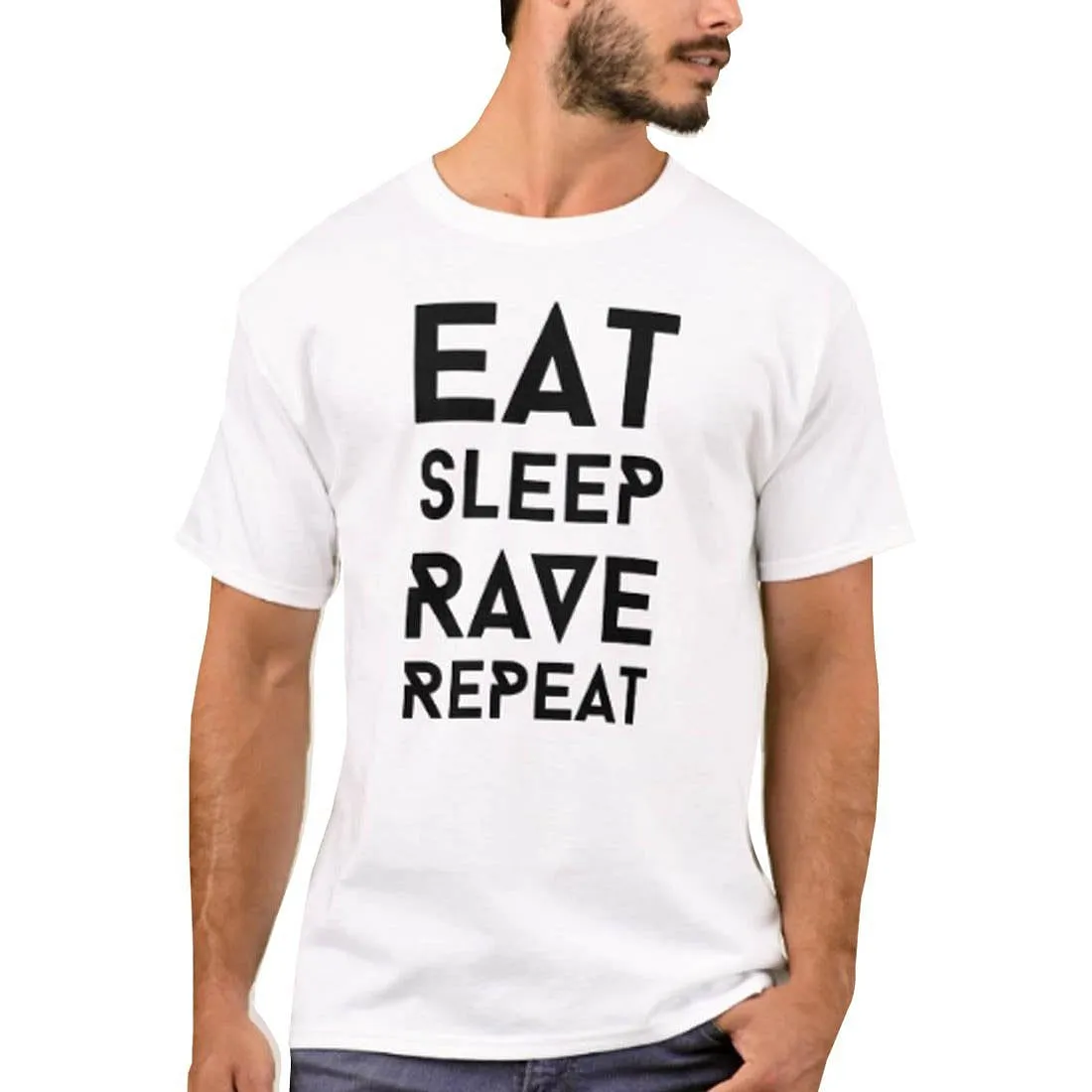 Nutcase Designer Round Neck Men's T-Shirt Wrinkle-Free Poly Cotton Tees - Eat Sleep Rave Repeat