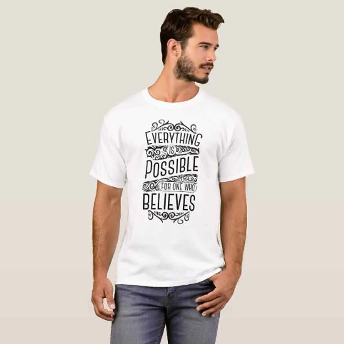 Nutcase Designer Round Neck Men's T-Shirt Wrinkle-Free Poly Cotton Tees - Everything is Possible