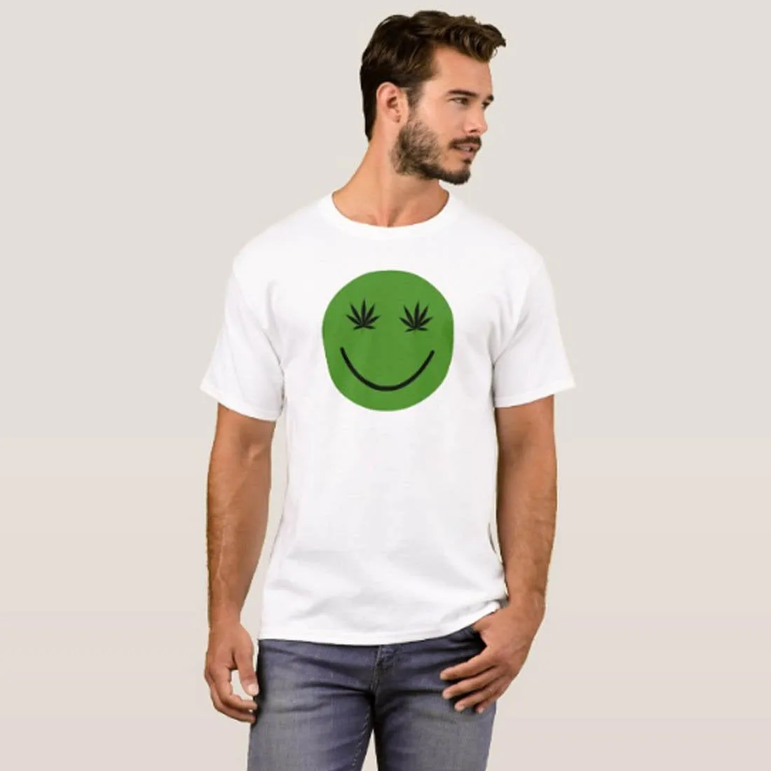 Nutcase Designer Round Neck Men's T-Shirt Wrinkle-Free Poly Cotton Tees - Green Face