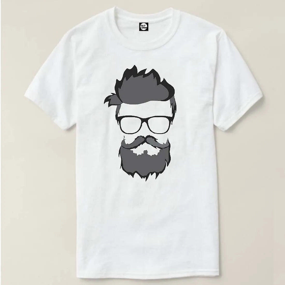 Nutcase Designer Round Neck Men's T-Shirt Wrinkle-Free Poly Cotton Tees - Hipster Man Beard Glasses