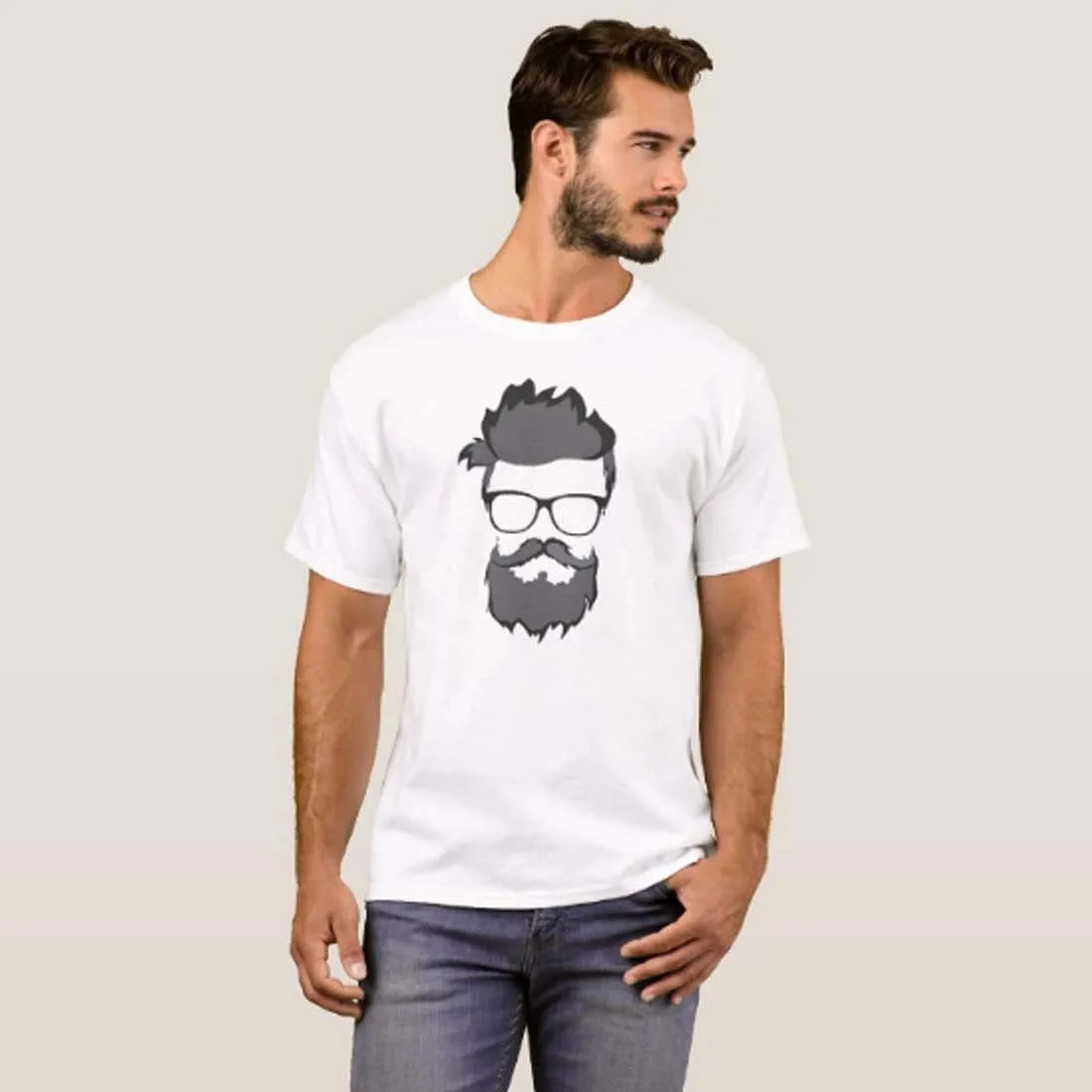 Nutcase Designer Round Neck Men's T-Shirt Wrinkle-Free Poly Cotton Tees - Hipster Man Beard Glasses