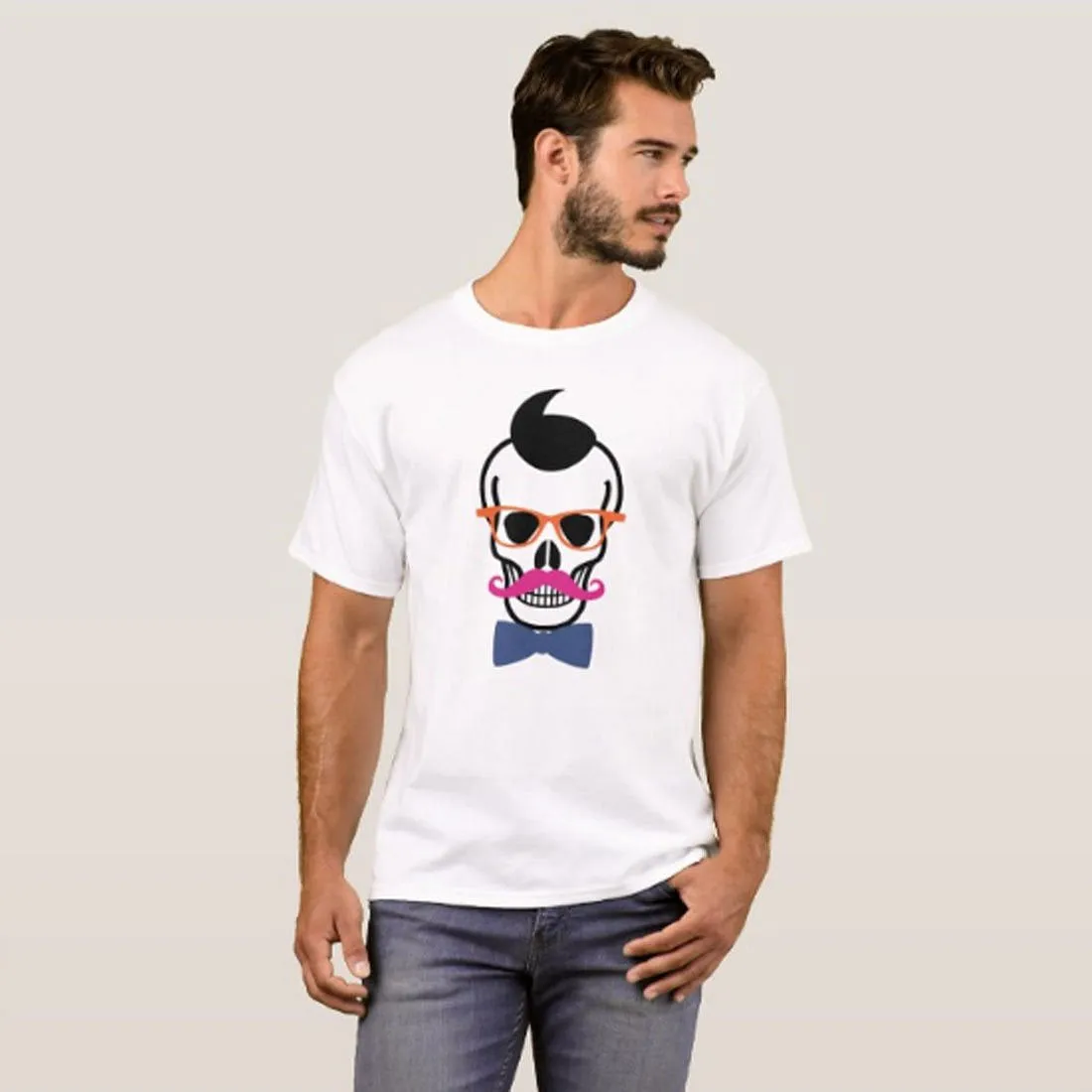 Nutcase Designer Round Neck Men's T-Shirt Wrinkle-Free Poly Cotton Tees - Hipster Skull