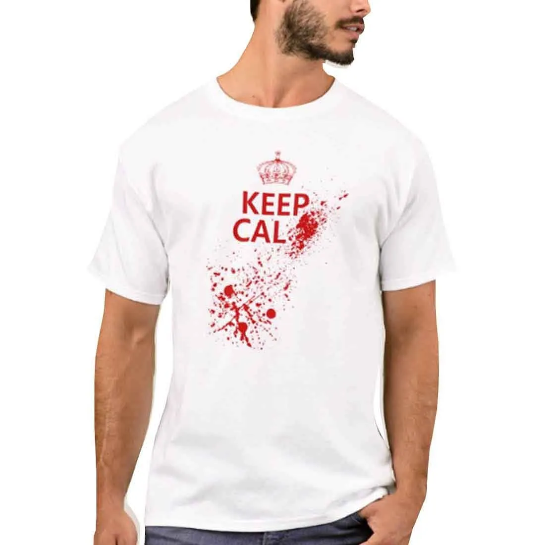 Nutcase Designer Round Neck Men's T-Shirt Wrinkle-Free Poly Cotton Tees - Keep Calm Red