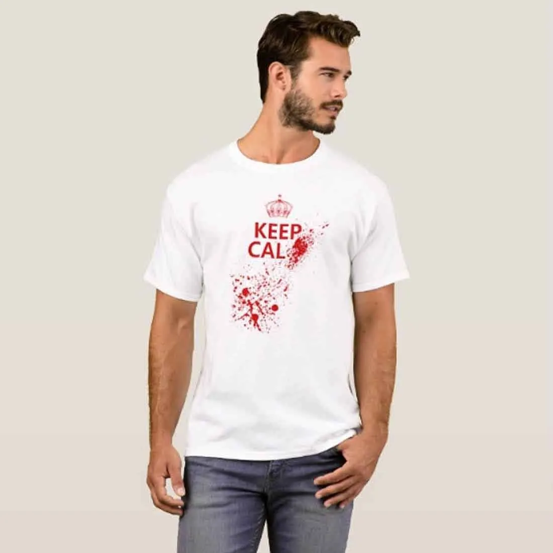 Nutcase Designer Round Neck Men's T-Shirt Wrinkle-Free Poly Cotton Tees - Keep Calm Red