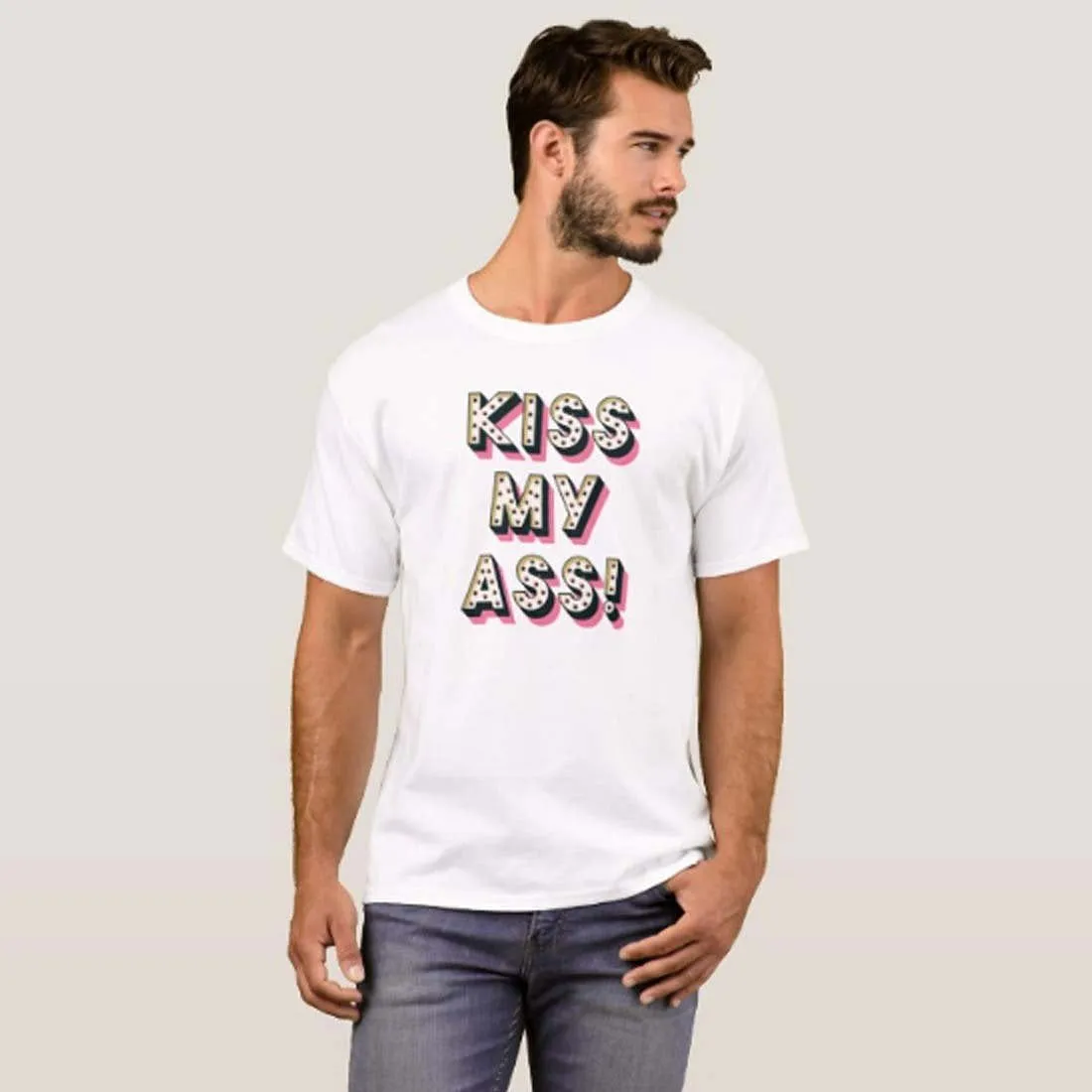 Nutcase Designer Round Neck Men's T-Shirt Wrinkle-Free Poly Cotton Tees - Kiss My Ass