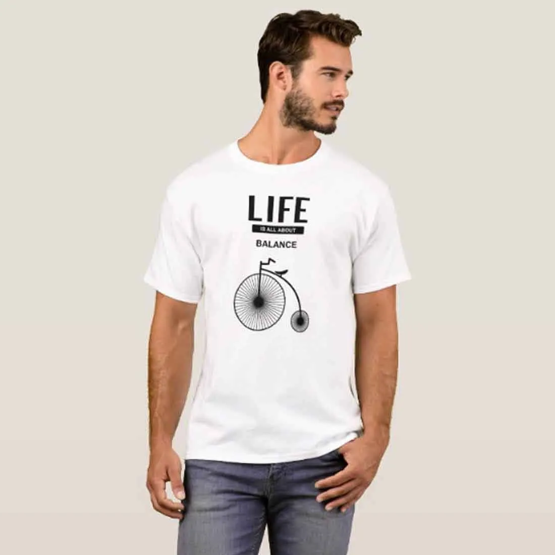 Nutcase Designer Round Neck Men's T-Shirt Wrinkle-Free Poly Cotton Tees - Life is All About Balance