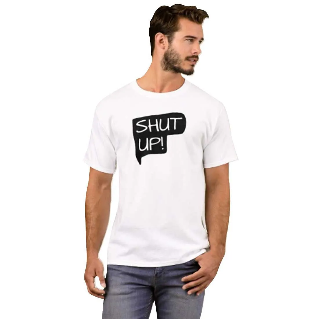 Nutcase Designer Round Neck Men's T-Shirt Wrinkle-Free Poly Cotton Tees - Shut Up