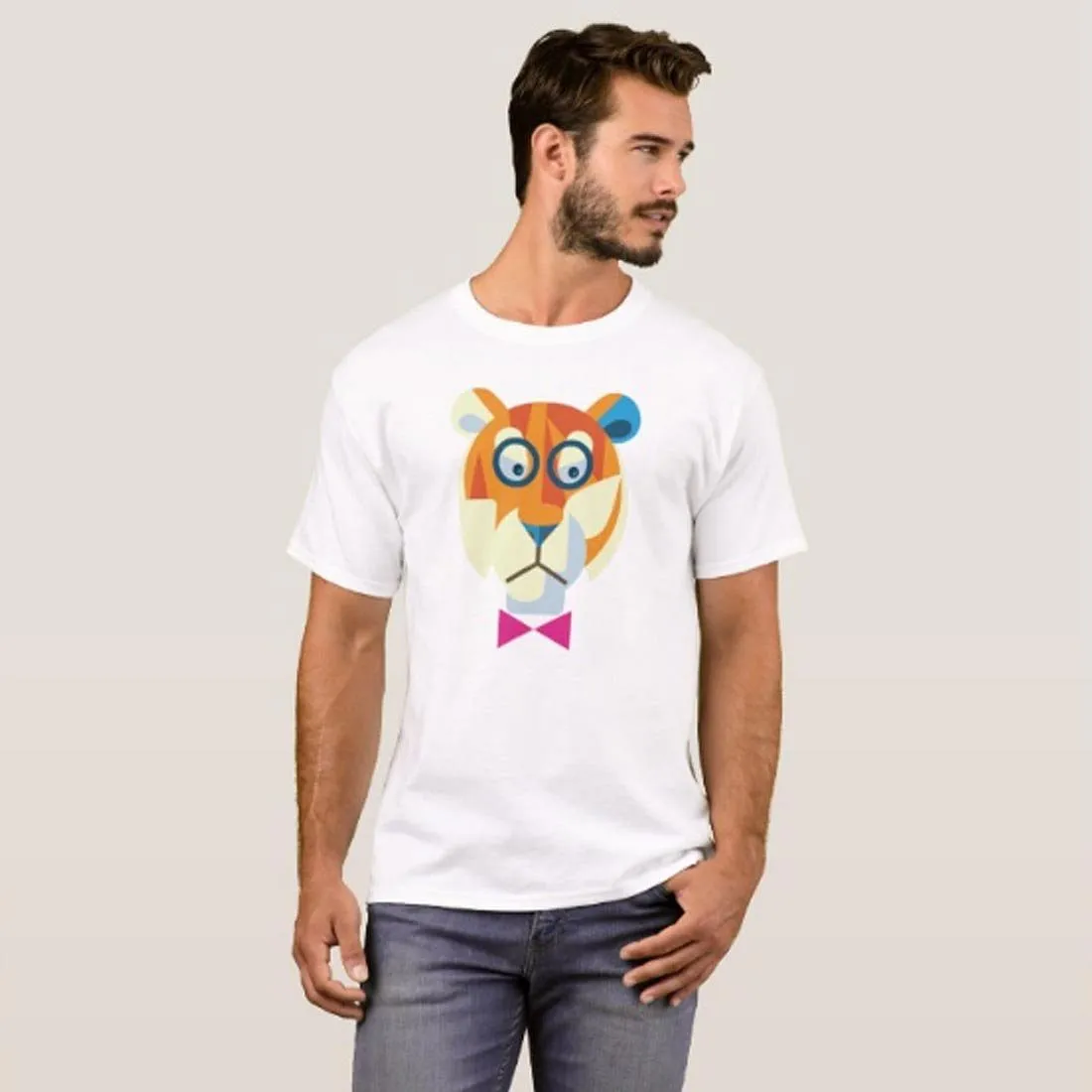 Nutcase Designer Round Neck Men's T-Shirt Wrinkle-Free Poly Cotton Tees - Tiger Hipster