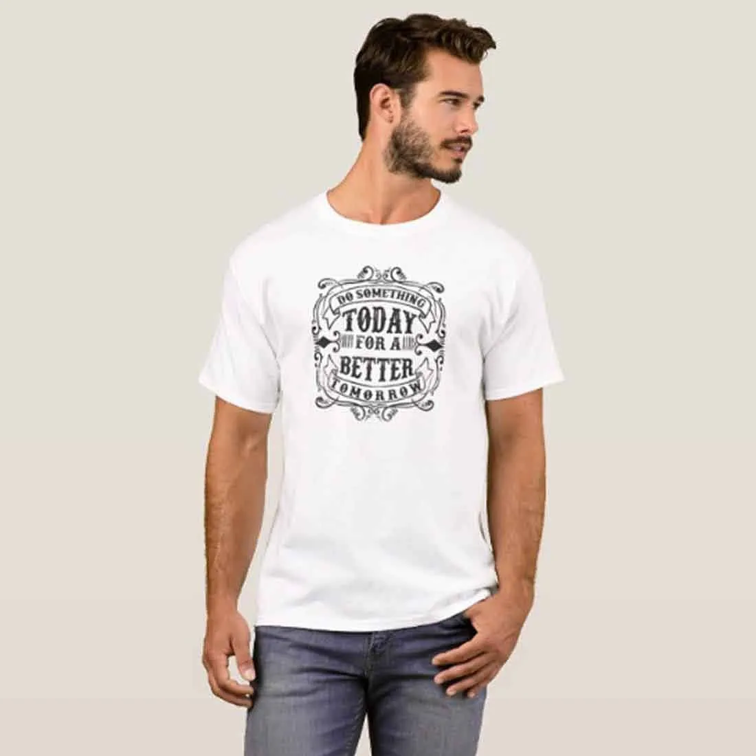 Nutcase Designer Round Neck Men's T-Shirt Wrinkle-Free Poly Cotton Tees - Today for A Better