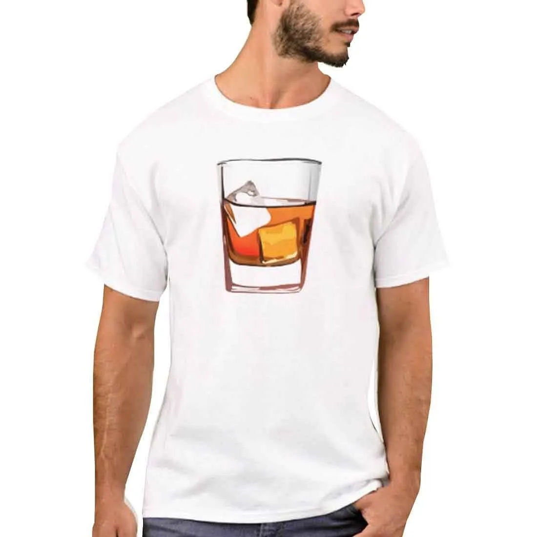 Nutcase Designer Round Neck Men's T-Shirt Wrinkle-Free Poly Cotton Tees - Whiskey On Rock