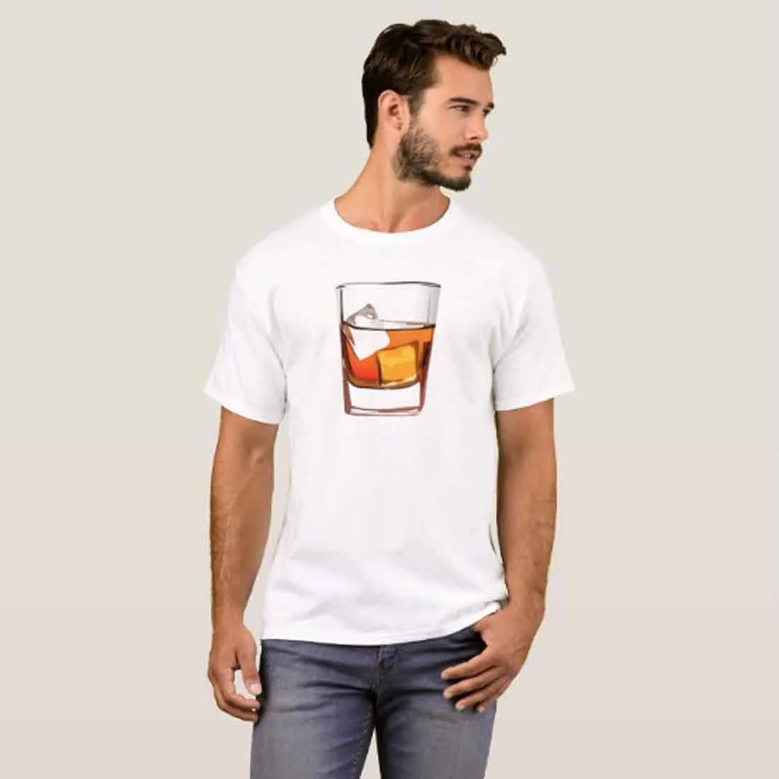 Nutcase Designer Round Neck Men's T-Shirt Wrinkle-Free Poly Cotton Tees - Whiskey On Rock