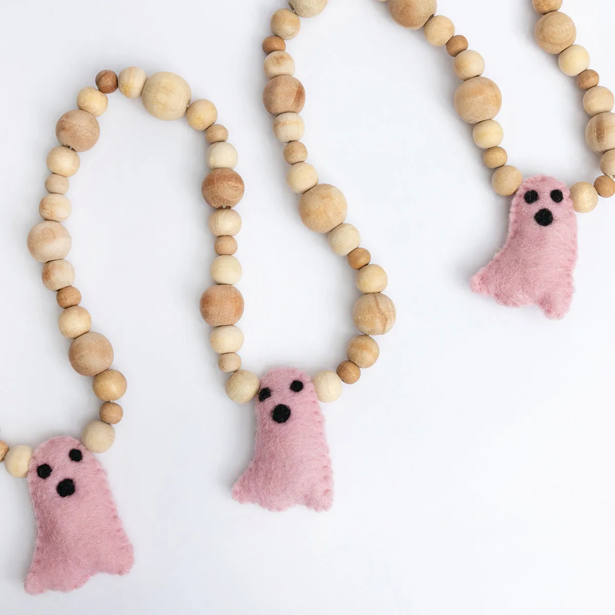 Pink Felt Ghost and Wood Garland