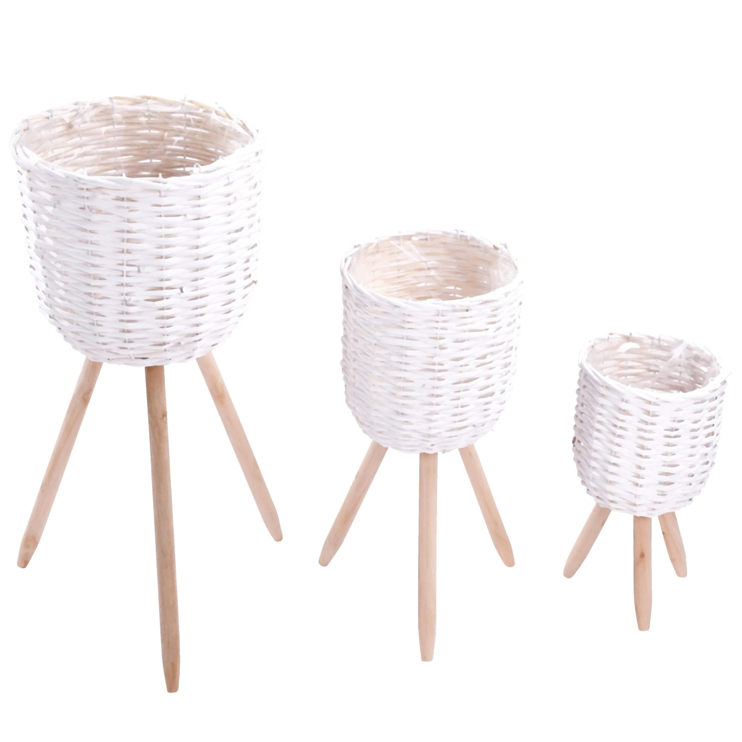 Rattan Planter With Stand - Set Of 3 - Rattan Plant Pot With Legs For Home