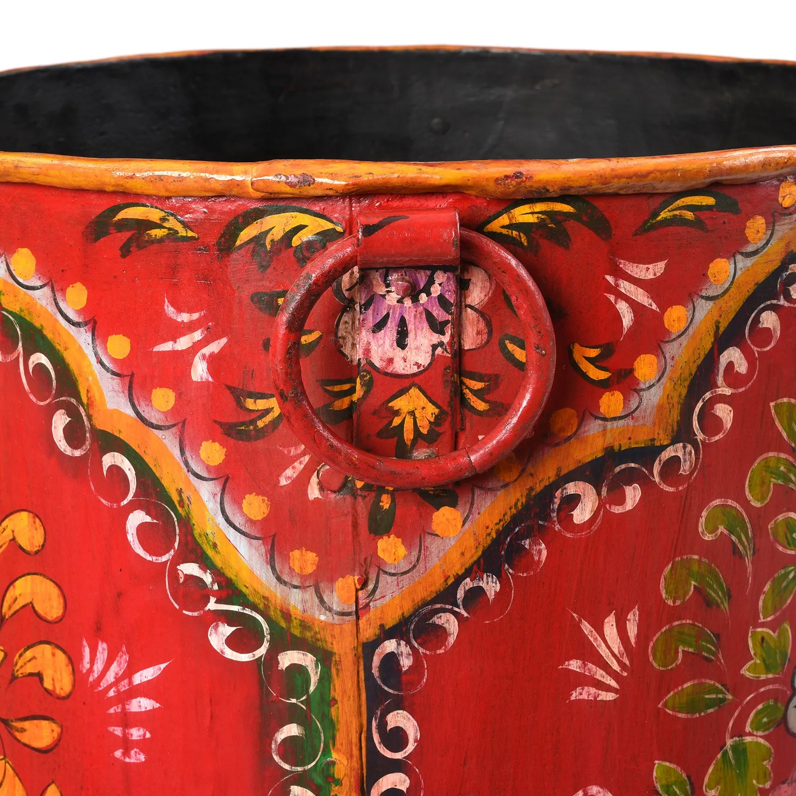 Red Floral Handpainted Metal Bin / Planter