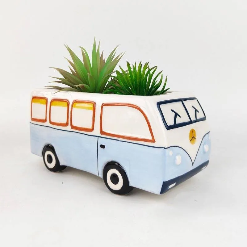 Retro Blue Kombi Van Planter