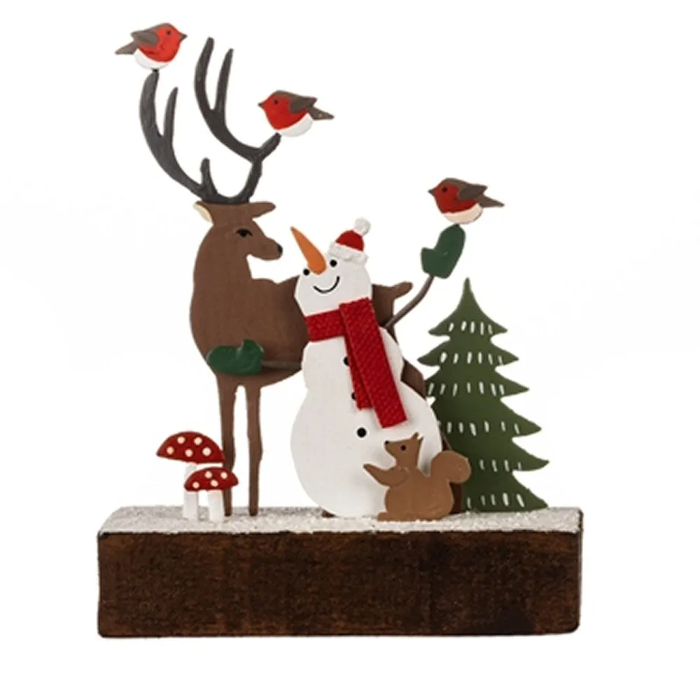 Shoeless Joe 13.5cm Deer & Snowman on Block