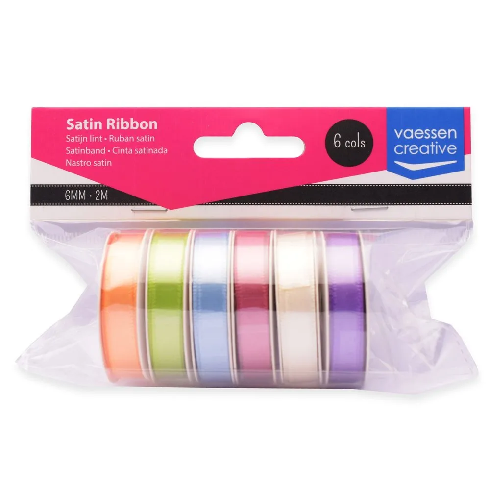 Vaessen Creative Satin Ribbon 6 Colours 6mmx2m Spring